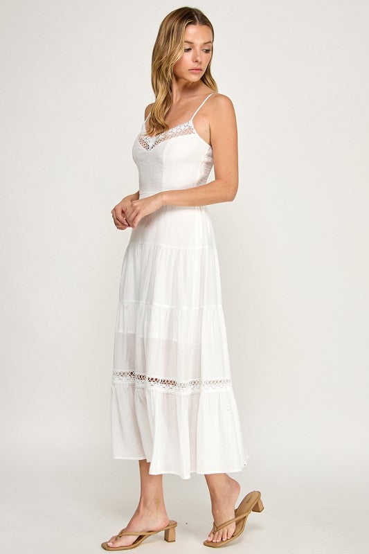 Lace Trim Flowy Midi Dress