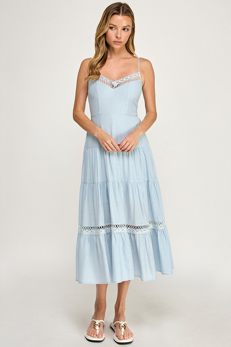 Lace Trim Flowy Midi Dress