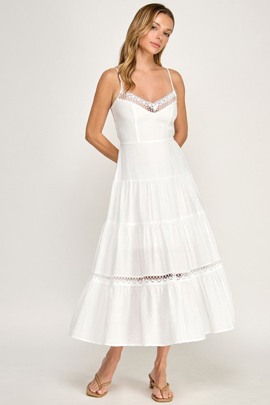Lace Trim Flowy Midi Dress