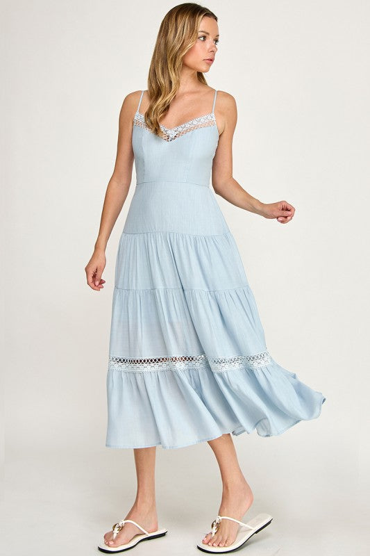 Lace Trim Flowy Midi Dress