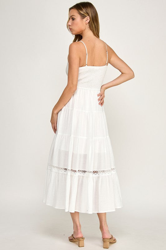 Lace Trim Flowy Midi Dress