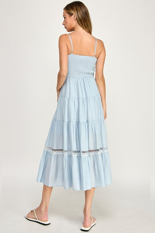 Lace Trim Flowy Midi Dress
