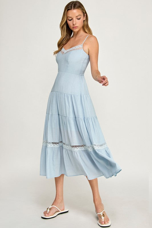 Lace Trim Flowy Midi Dress