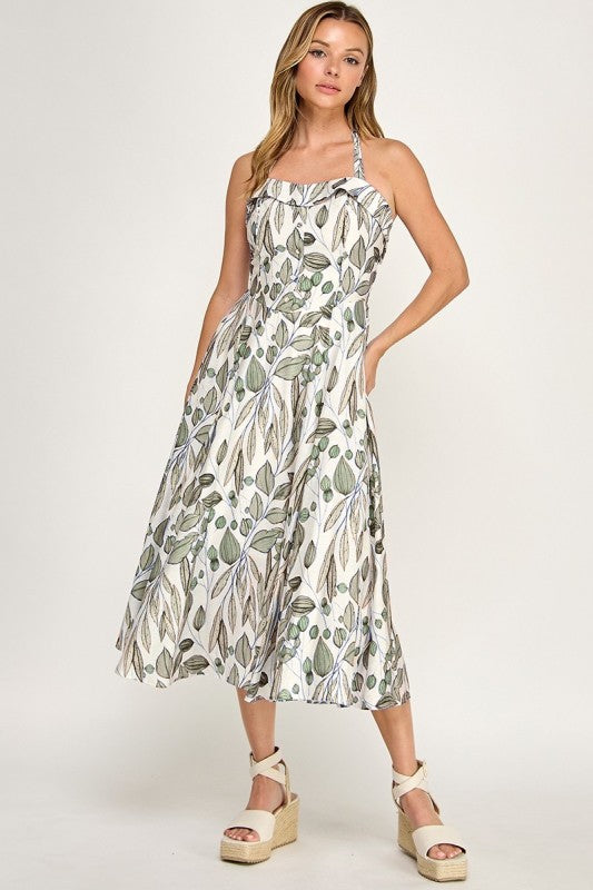 D5526-2 Floral Halter Bell Dress