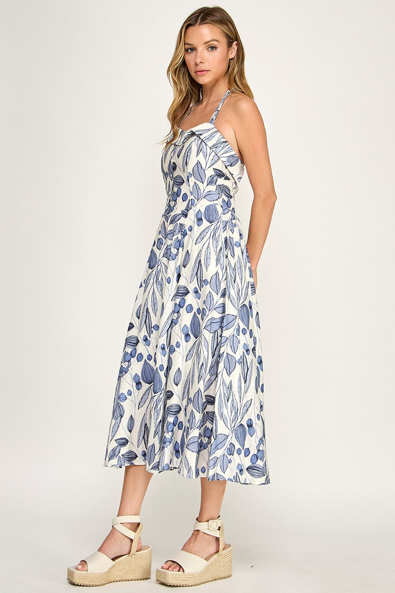 D5526-2 Floral Halter Bell Dress