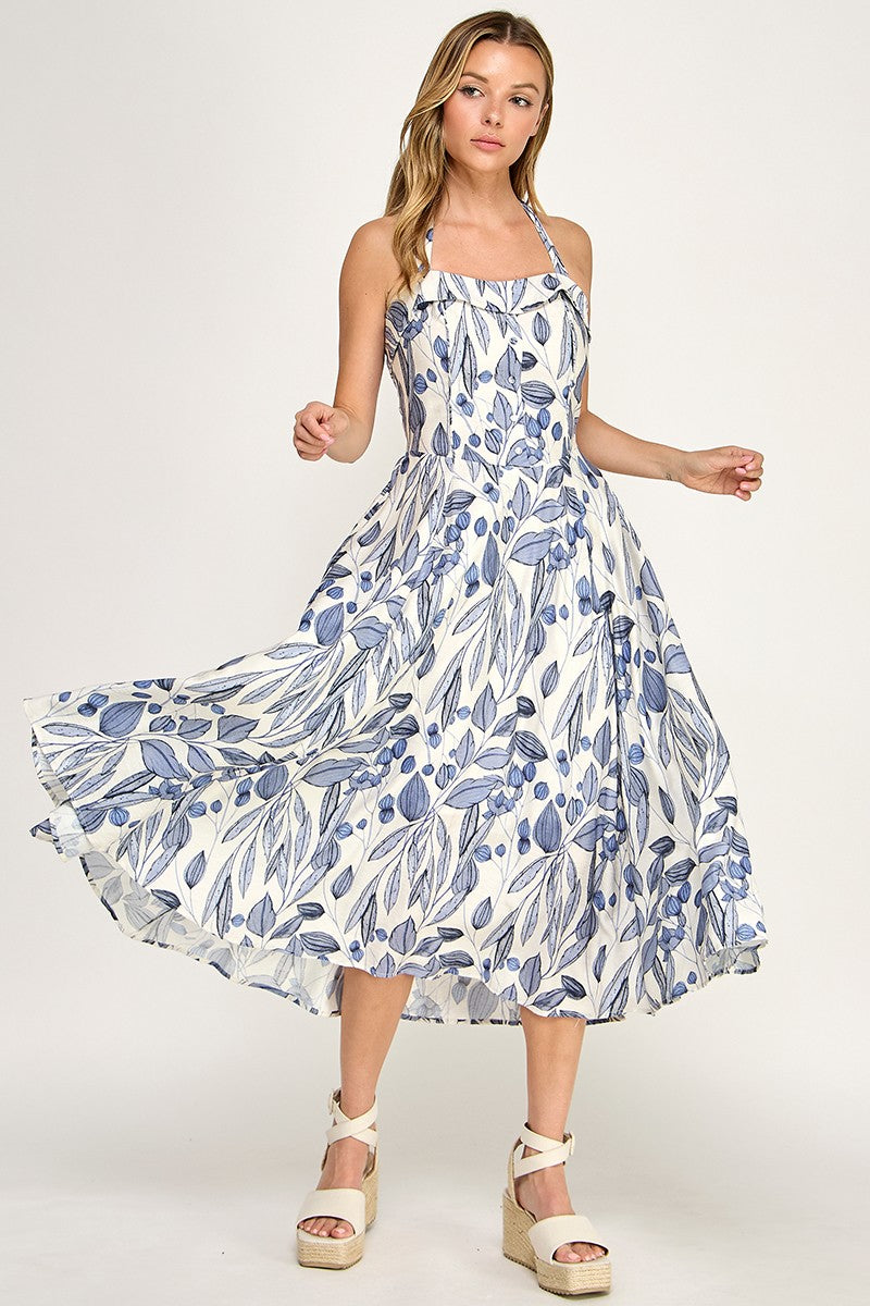D5526-2 Floral Halter Bell Dress