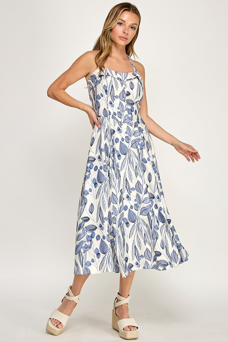D5526-2 Floral Halter Bell Dress
