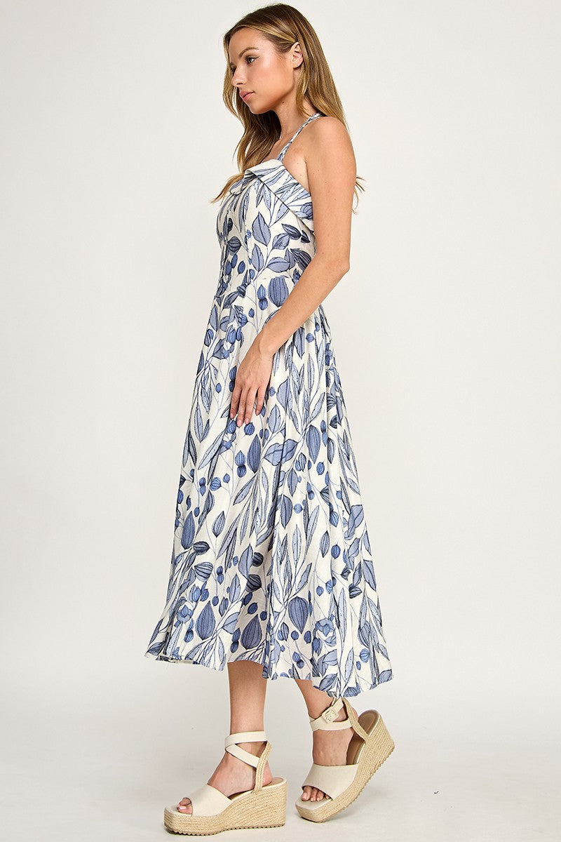 D5526-2 Floral Halter Bell Dress