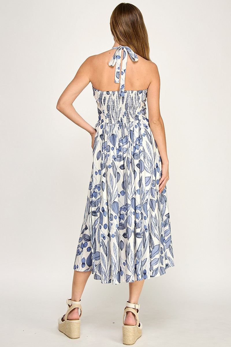 D5526-2 Floral Halter Bell Dress