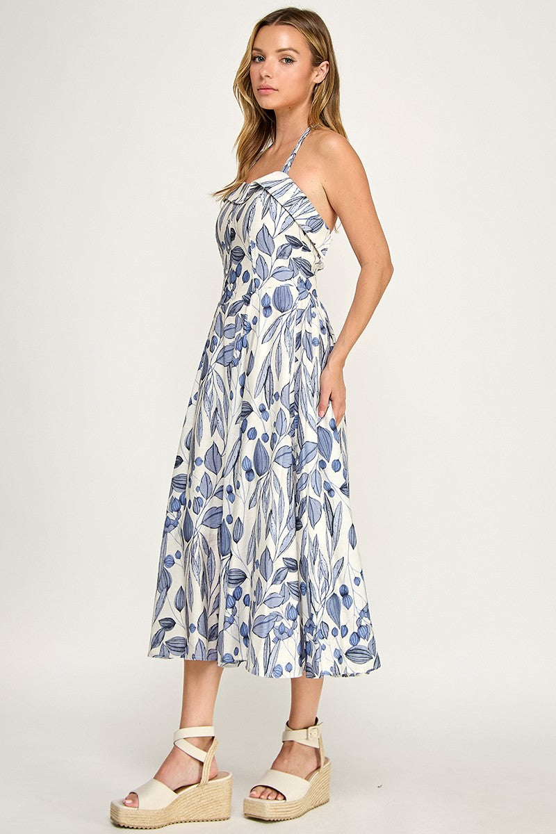 D5526-2 Floral Halter Bell Dress