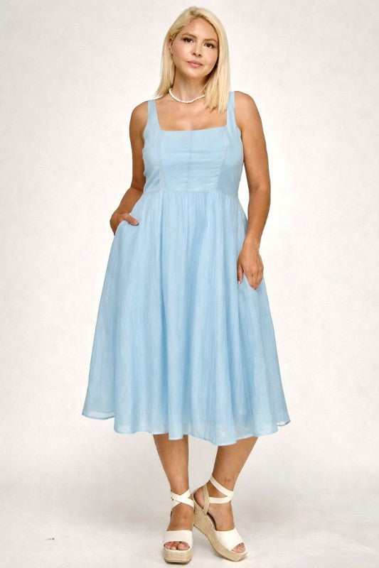 D5544X Plus Square Neck Midi Dress