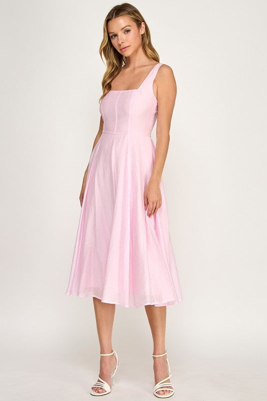 D5544 Square Neck Midi Dress