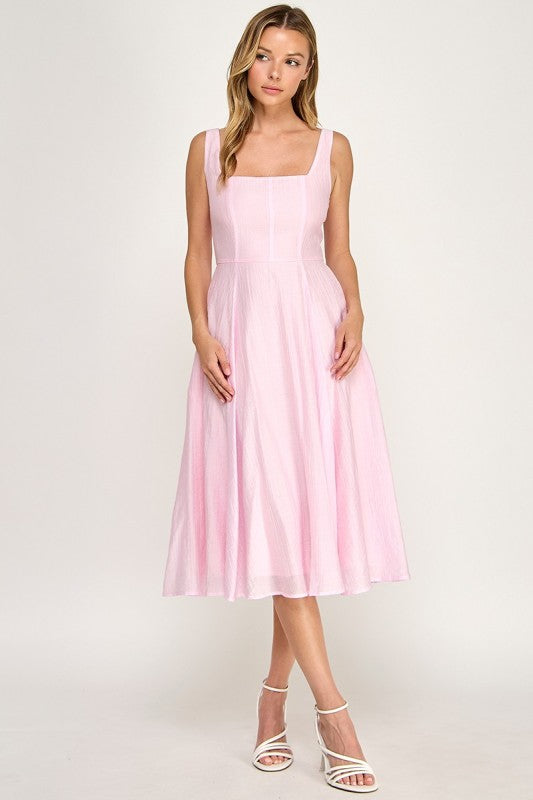 D5544 Square Neck Midi Dress