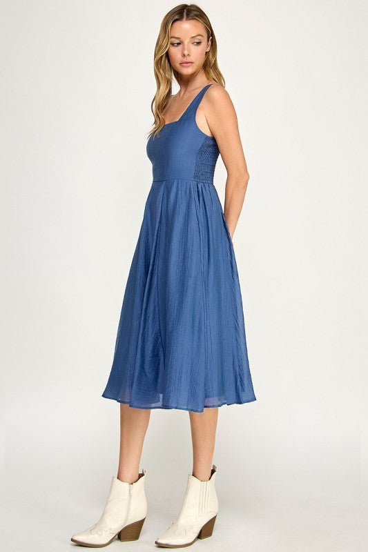 D5544 Square Neck Midi Dress