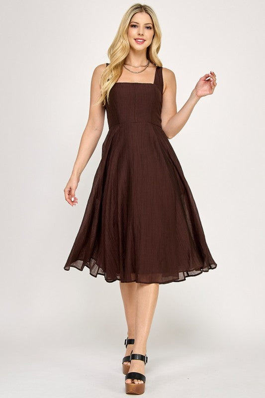 D5544 Square Neck Midi Dress