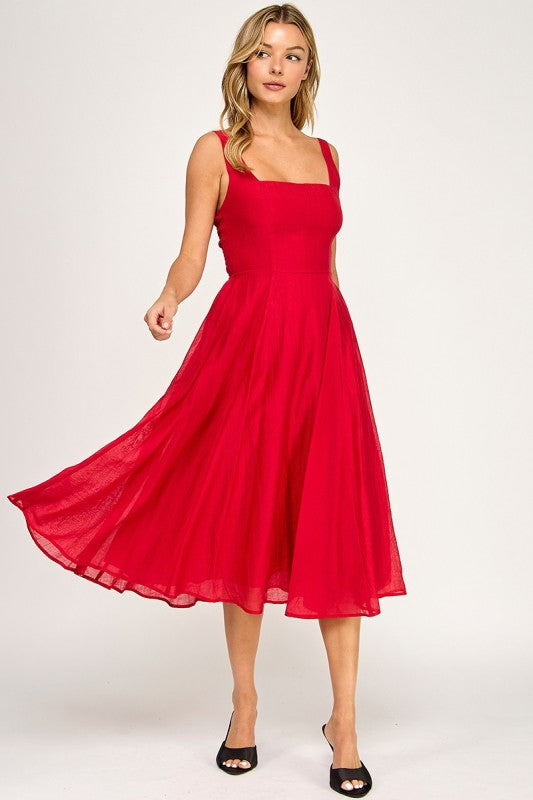 D5544 Square Neck Midi Dress