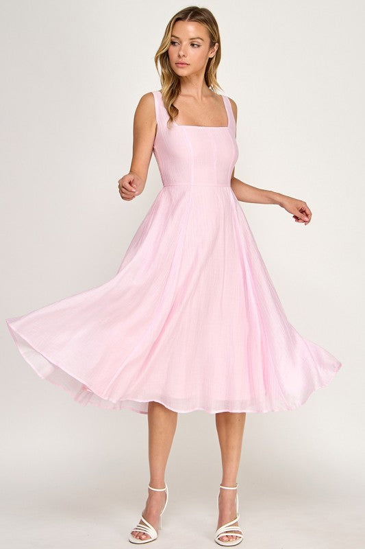 D5544 Square Neck Midi Dress