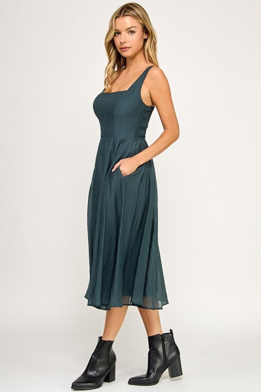 D5544 Square Neck Midi Dress