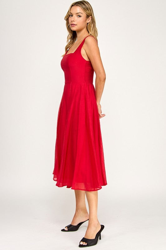 D5544 Square Neck Midi Dress