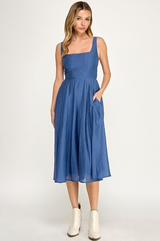 D5544 Square Neck Midi Dress