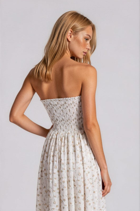 D5516-2 Strapless Floral Embroidered Midi Dress with Pockets
