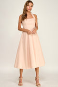 D5789-2 Corset Boned Halter Fit and Flare Midi Dress