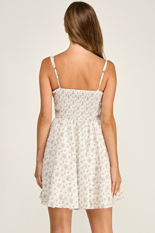 D5807S Floral Square Neck Flare Mini Dress