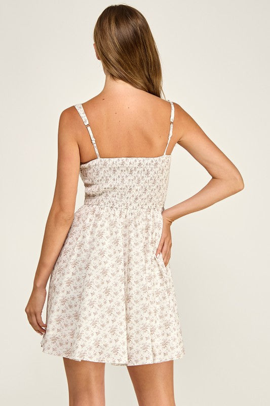D5807S Floral Square Neck Flare Mini Dress