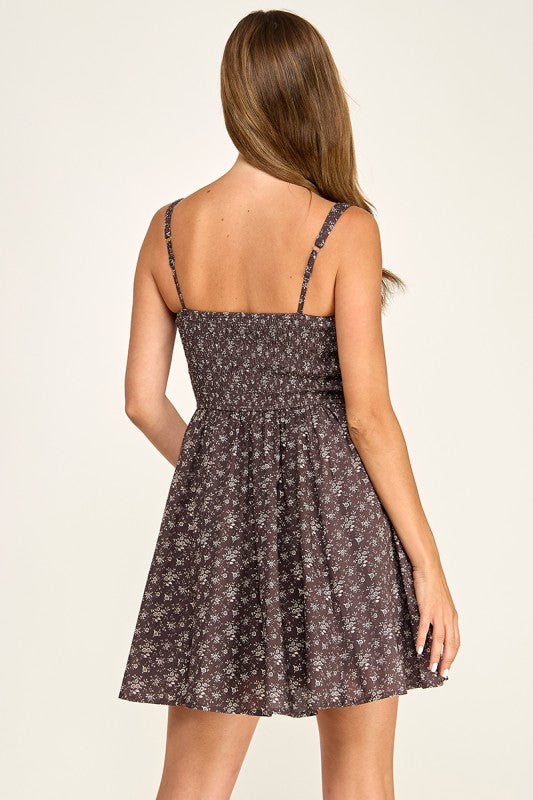 D5807S Floral Square Neck Flare Mini Dress