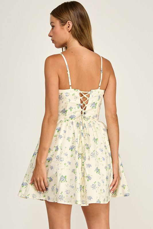 D5837 Floral Spaghetti Strap Sweetheart Neck Fit &Flare Dress
