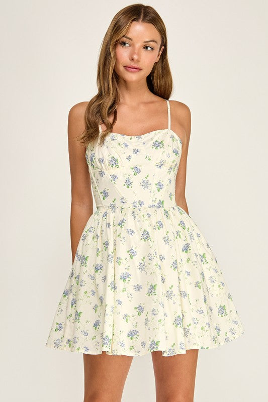 D5837 Floral Spaghetti Strap Sweetheart Neck Fit &Flare Dress