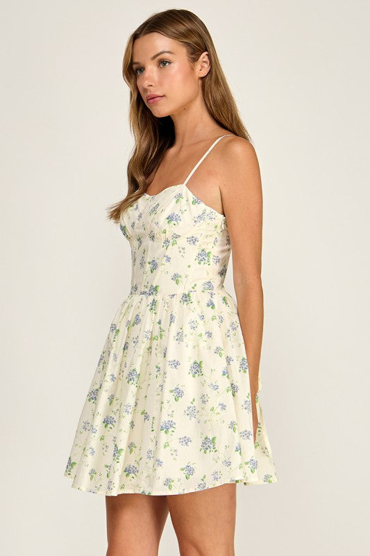 D5837 Floral Spaghetti Strap Sweetheart Neck Fit &Flare Dress