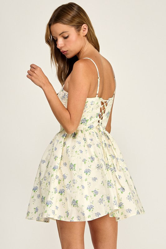 D5837 Floral Spaghetti Strap Sweetheart Neck Fit &Flare Dress