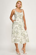 D5696X-1 Plus-Size Floral Button Down Detail Midi Dress