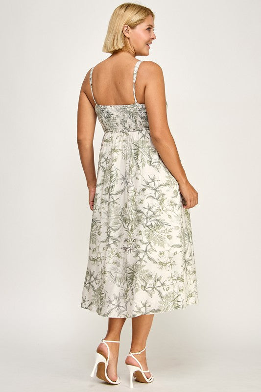 D5696X-1 Plus-Size Floral Button Down Detail Midi Dress