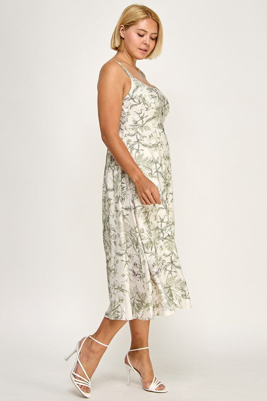 D5696X-1 Plus-Size Floral Button Down Detail Midi Dress
