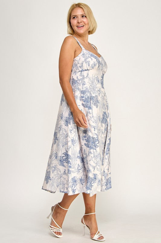 D5634X-1 Plus-Size Tropical Oasis Midi Dress