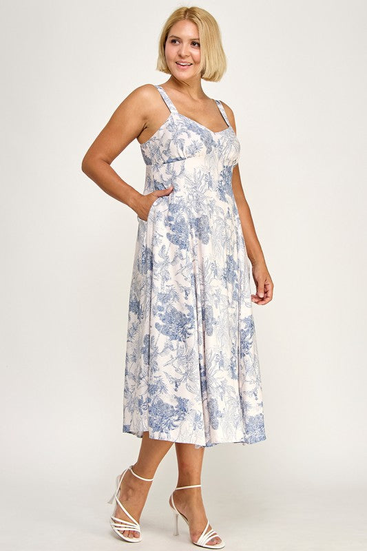 D5634X-1 Plus-Size Tropical Oasis Midi Dress