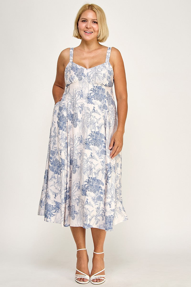 D5634X-1 Plus-Size Tropical Oasis Midi Dress