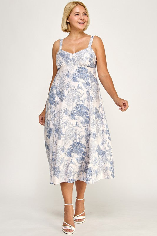 D5634X-1 Plus-Size Tropical Oasis Midi Dress