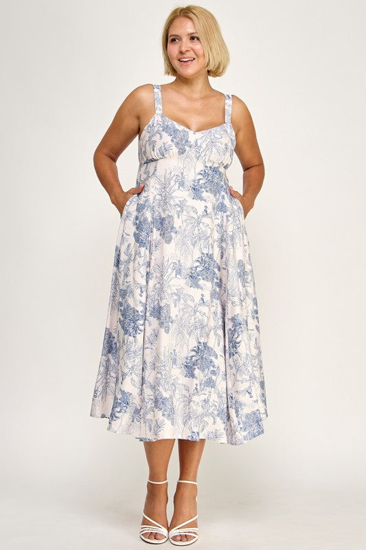 D5634X-1 Plus-Size Tropical Oasis Midi Dress