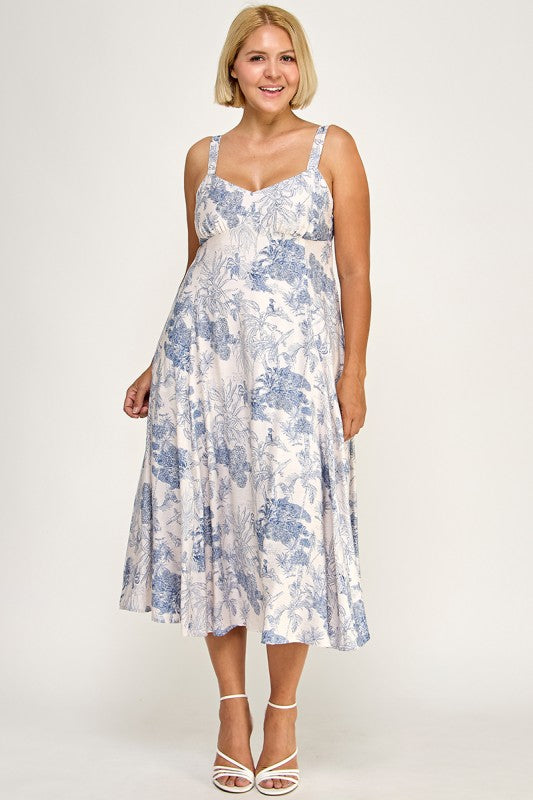 D5634X-1 Plus-Size Tropical Oasis Midi Dress