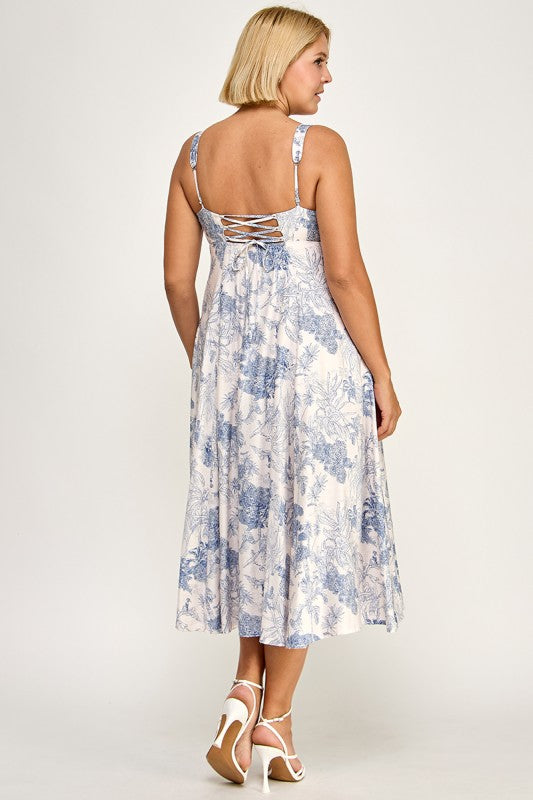 D5634X-1 Plus-Size Tropical Oasis Midi Dress