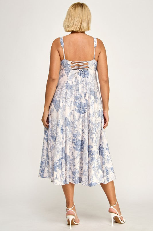 D5634X-1 Plus-Size Tropical Oasis Midi Dress