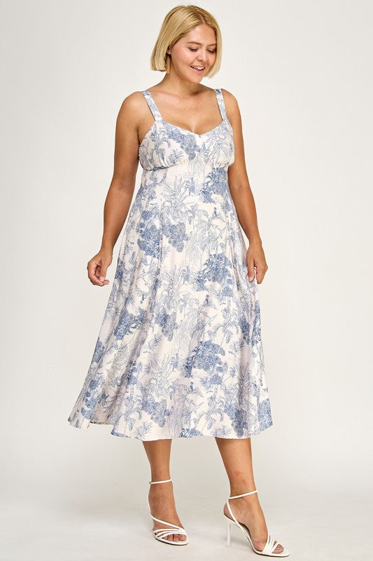 D5634X-1 Plus-Size Tropical Oasis Midi Dress