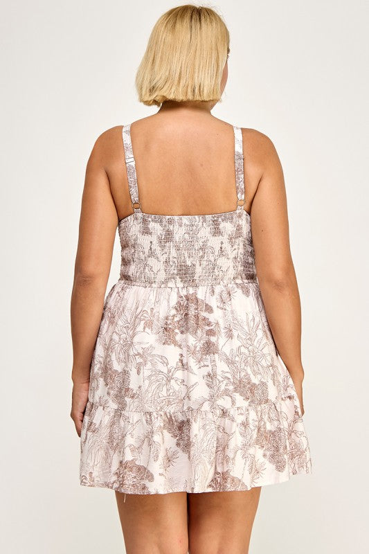 D5518X Drawstring Printed A-Line Mini Dress