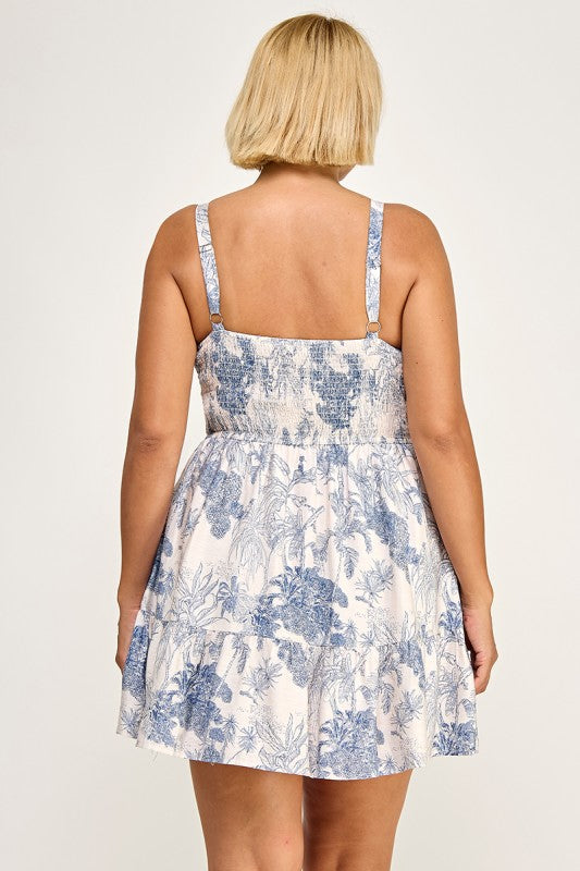 D5518X Drawstring Printed A-Line Mini Dress