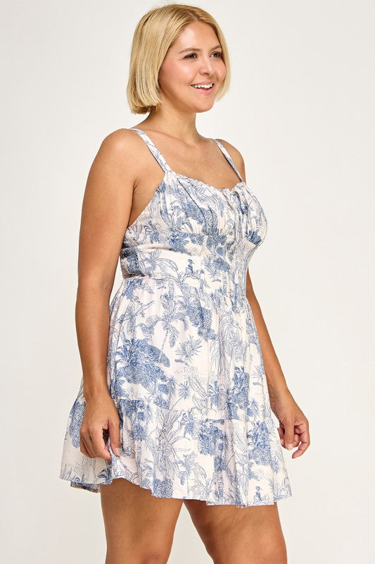 D5518X Drawstring Printed A-Line Mini Dress