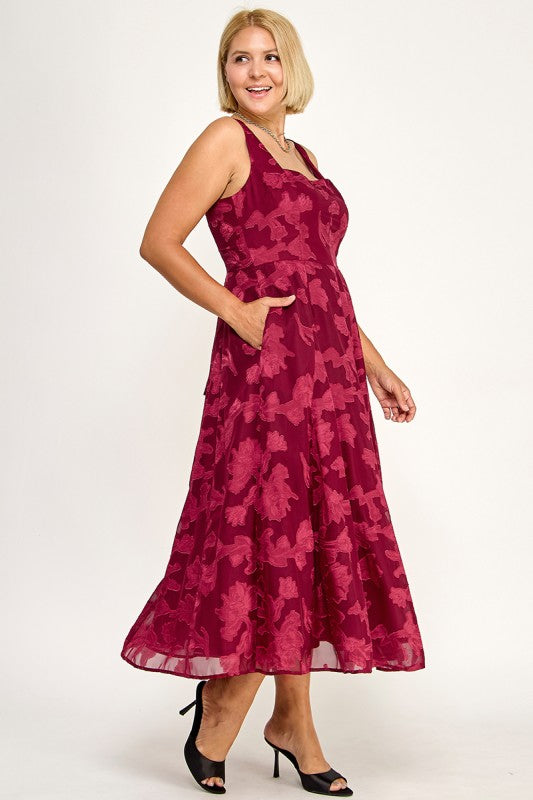 D5782XS Plus-Size Floral Jacquard Fit & Flare Midi Dress