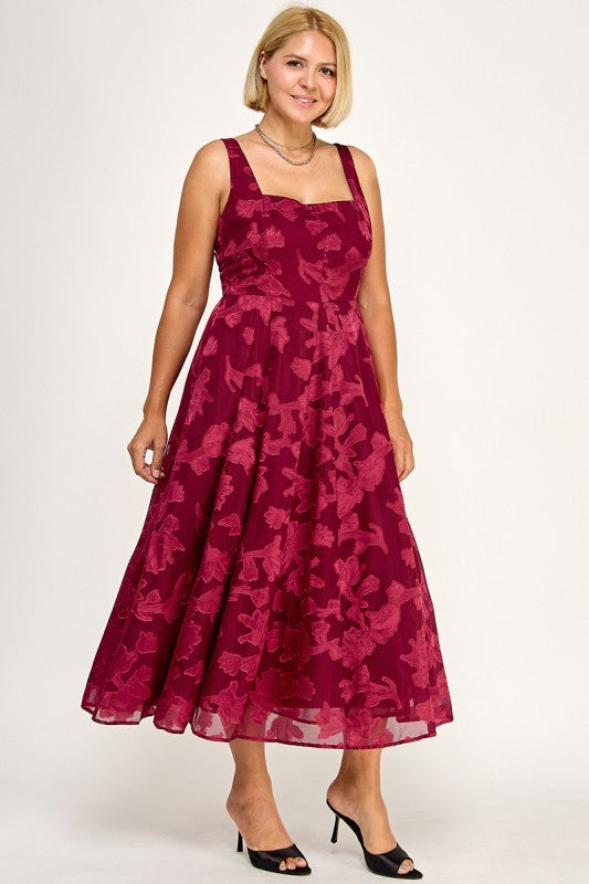 D5782XS Plus-Size Floral Jacquard Fit & Flare Midi Dress